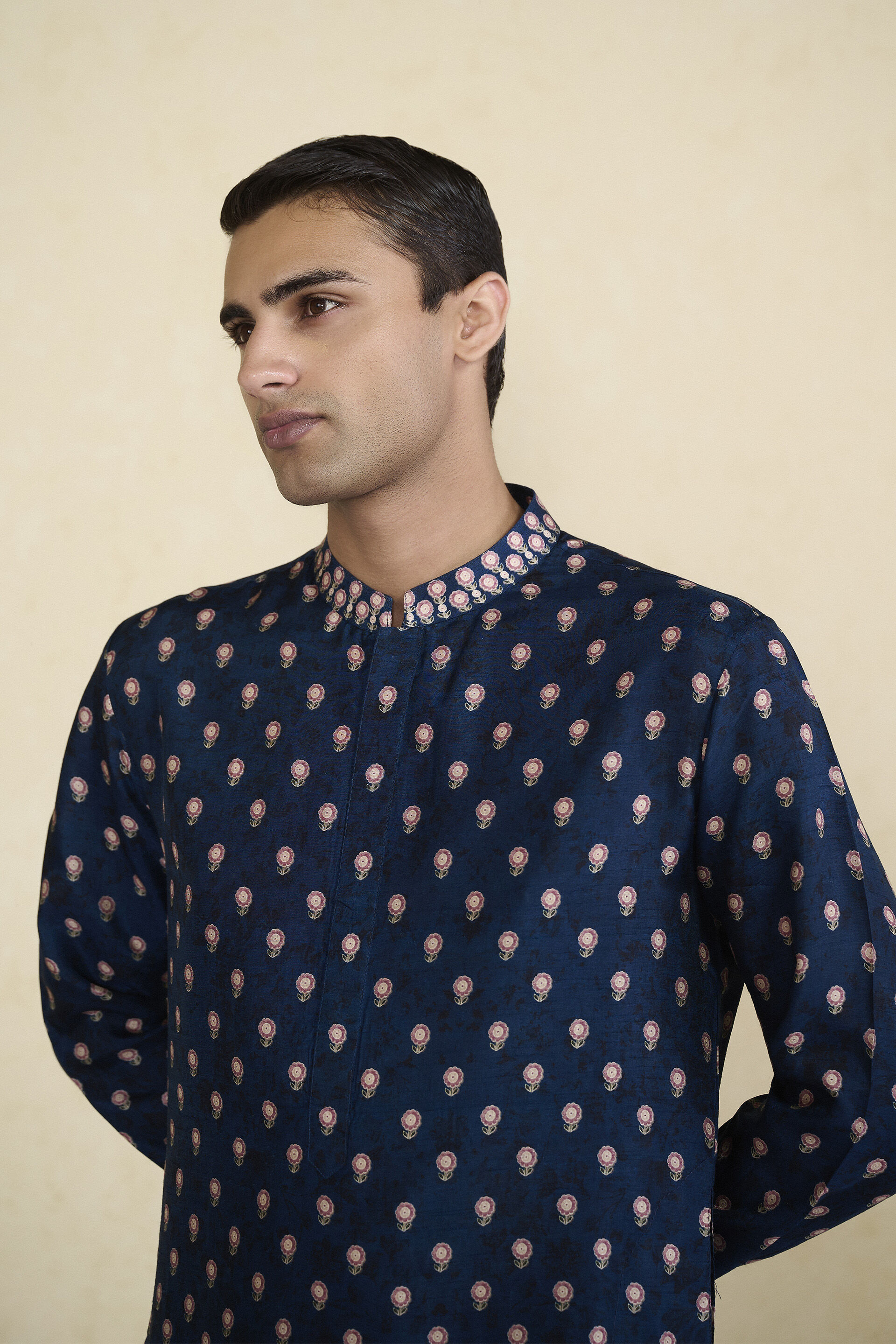 Azraq Printed Silk Kurta - Indigo, Indigo, image 4